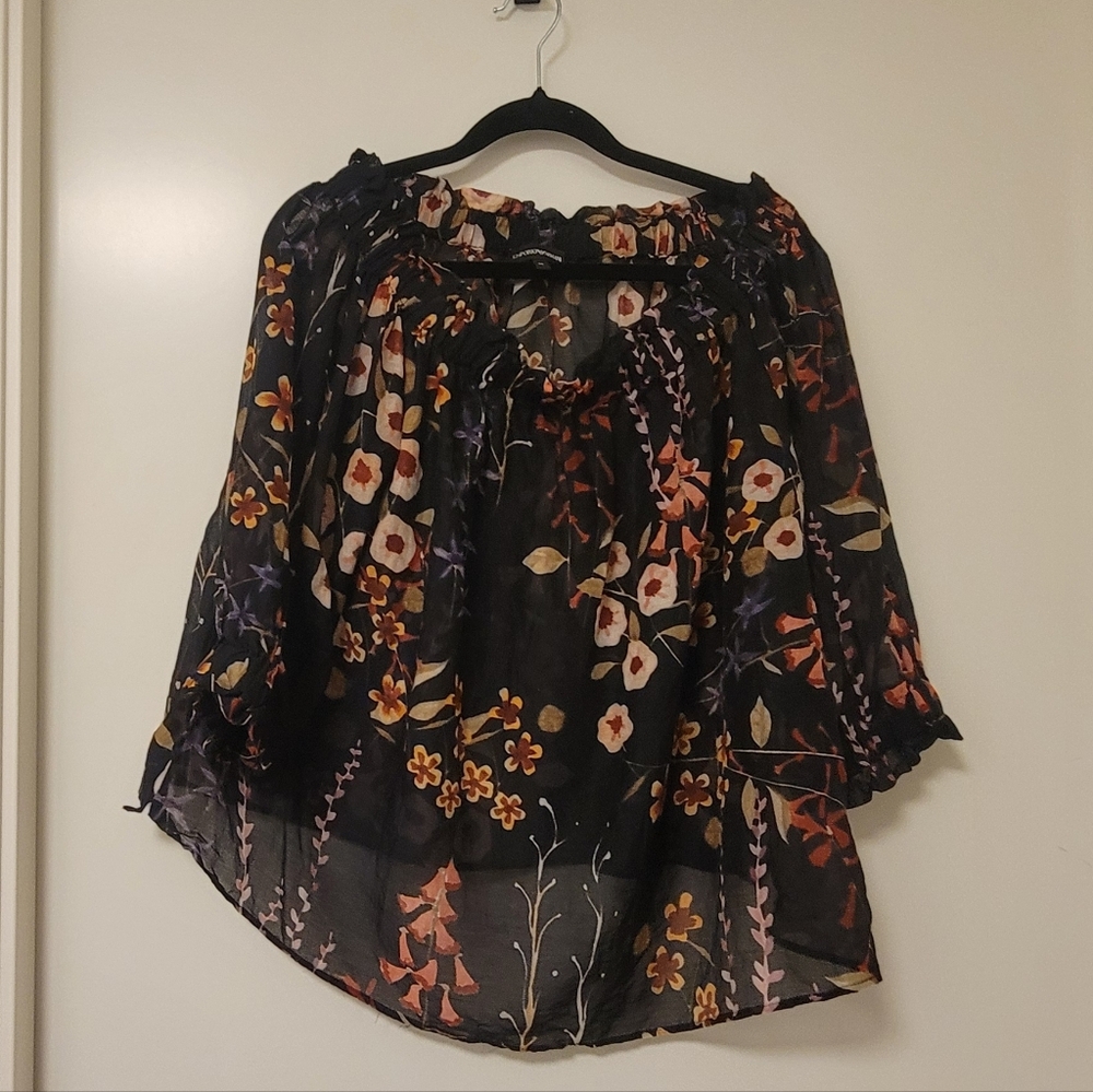 Emporio Armani Black Floral Sheer Off-Shoulder Blouse, NWOT